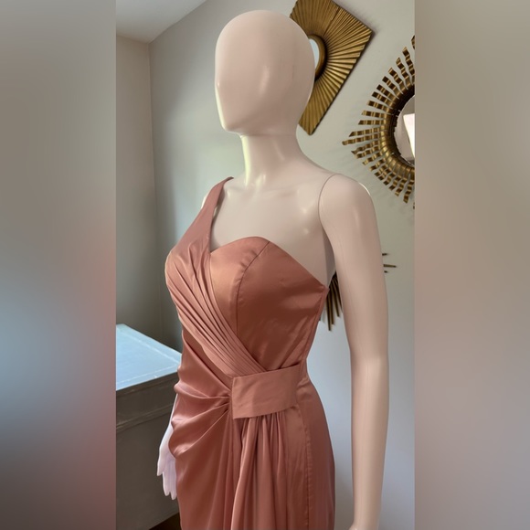 Hebeos - Dusty Rose Sheath/Column Ruched One-Shoulder Sleeveless Dress - Picture 4 of 12